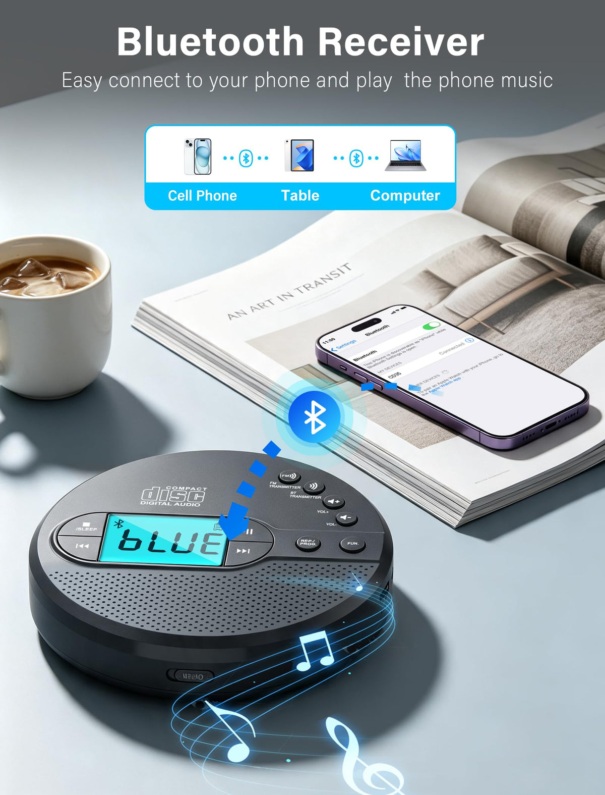 Portable CD Player with Bluetooth USB AUX FM I25788