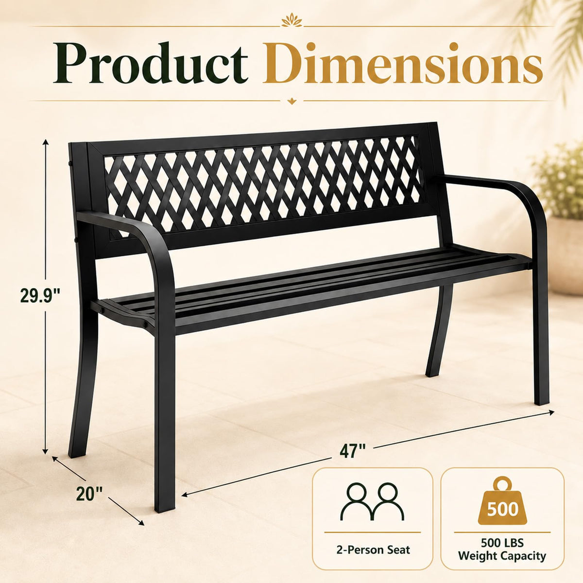 47" Black Outdoor Bench with Backrest X697