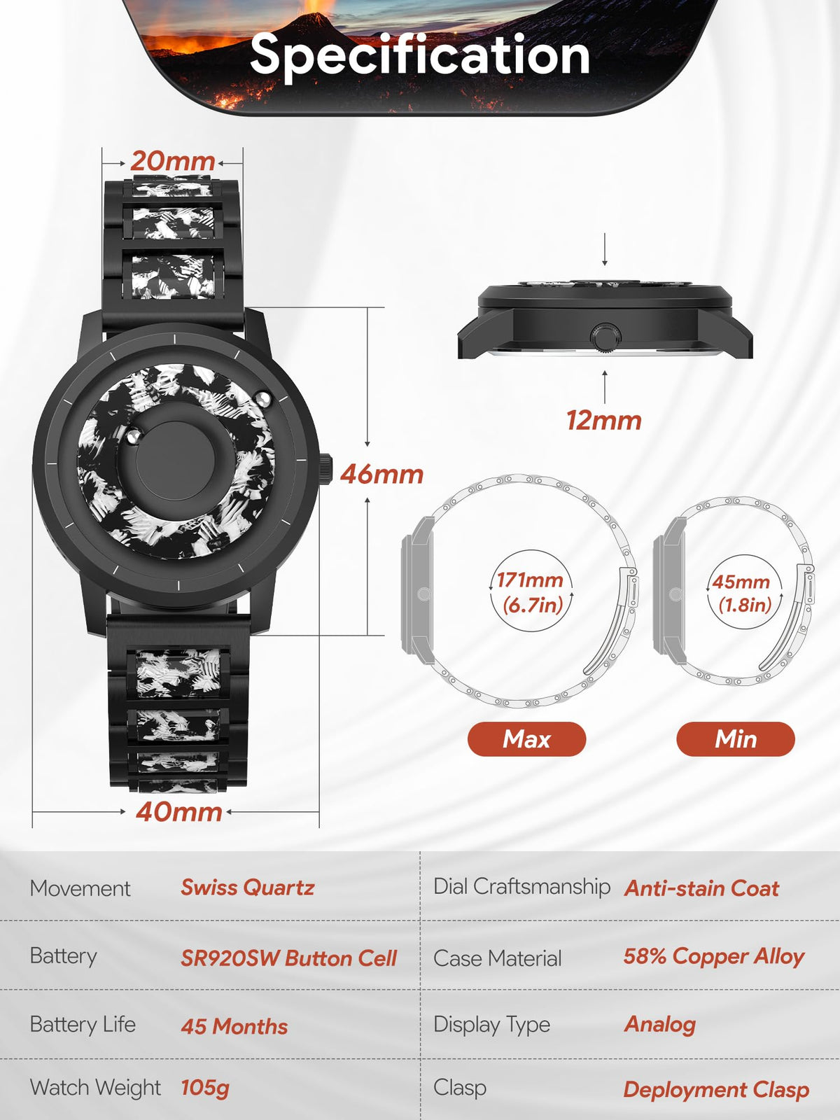 Magnetic Quartz Watch with Stainless Steel Band D15817