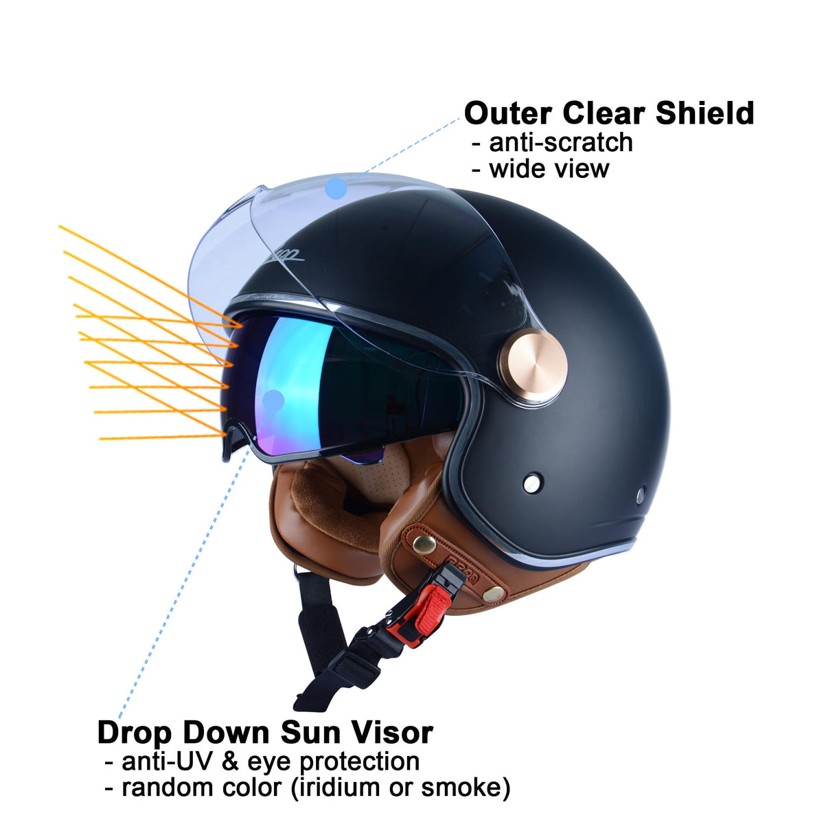 3/4 Face Motorcycle Helmet with Dual Visors C24409
