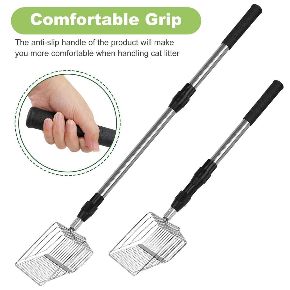 Long Handle Stainless Steel Cat Litter Scoop with Holder V15544