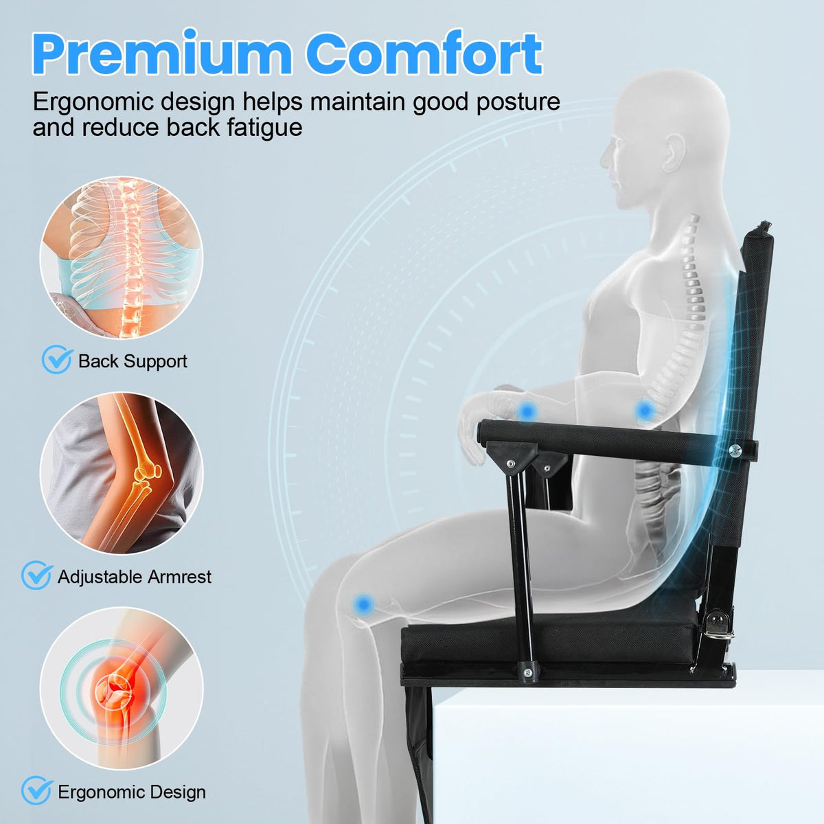 2 Pcs Folding Stadium Seats with Back Support & Cushion D16426