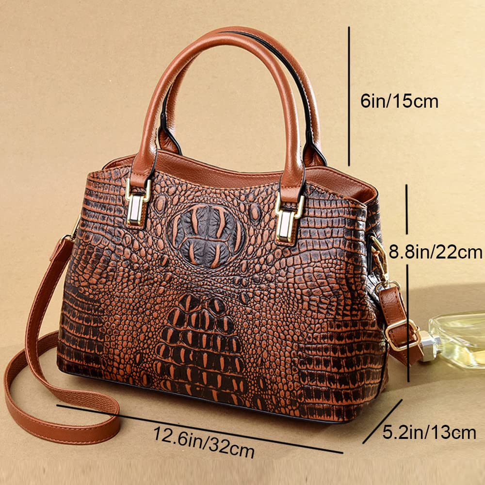 Crocodile Leather Satchel Handbag with Shoulder Strap D7493