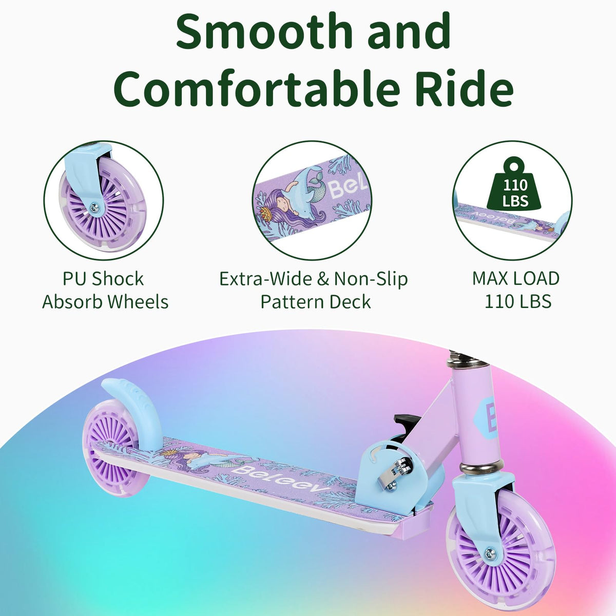 2 Wheel Folding Lightweight Kick Scooter with Light-Up Wheels M6682