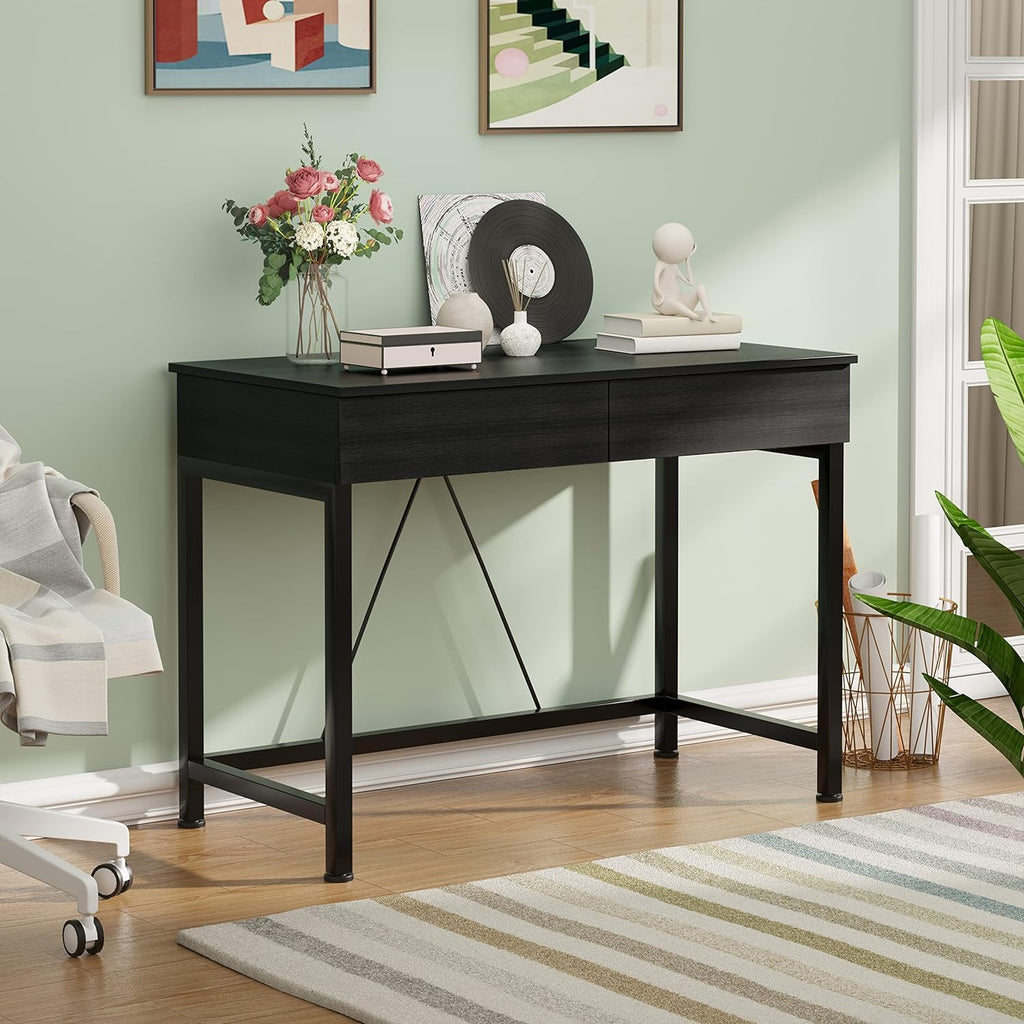 Black Wooden Computer Desk with Drawers B89264