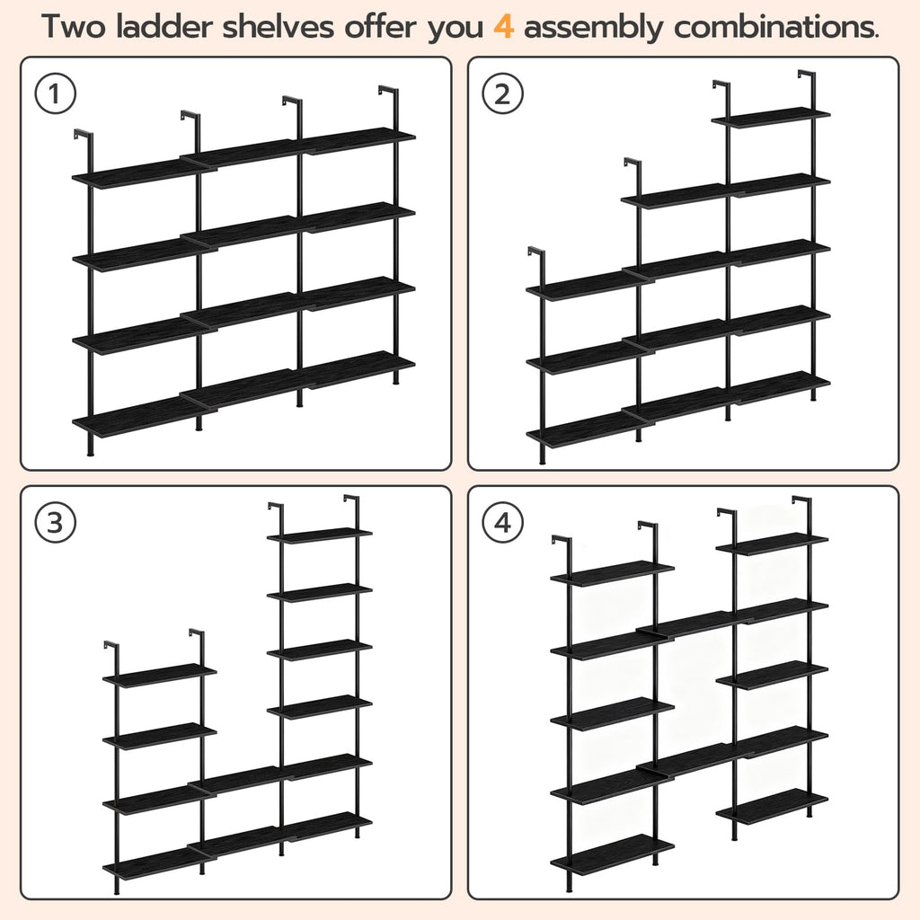 6-Tier Wall Mounted Wooden Ladder Shelf Y955