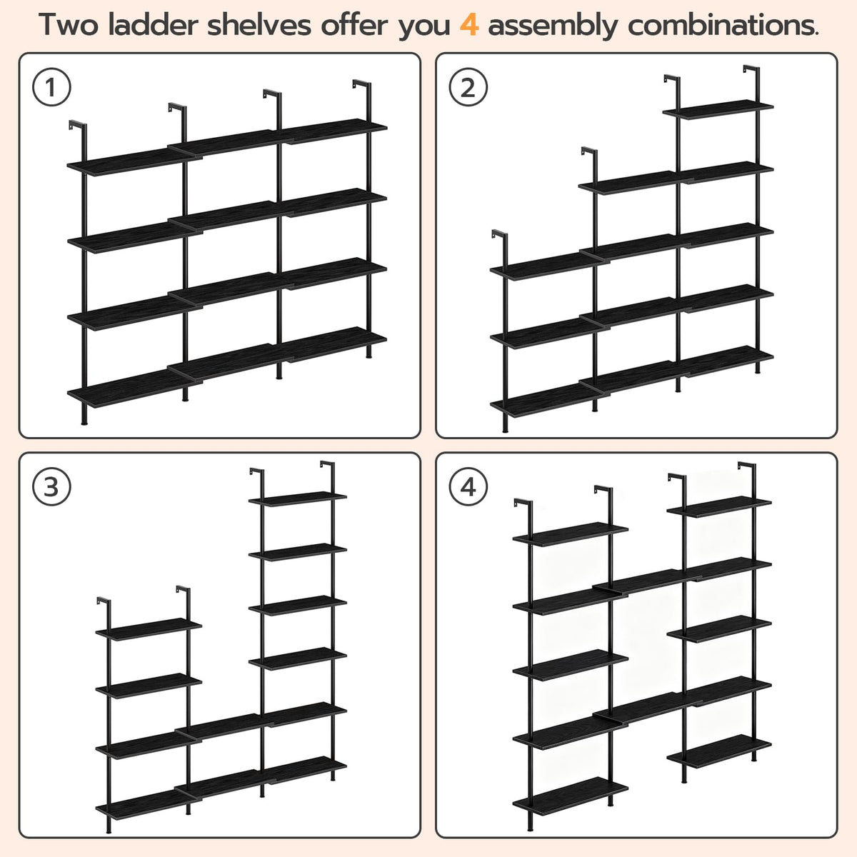 6-Tier Wall Mounted Wooden Ladder Shelf Y955