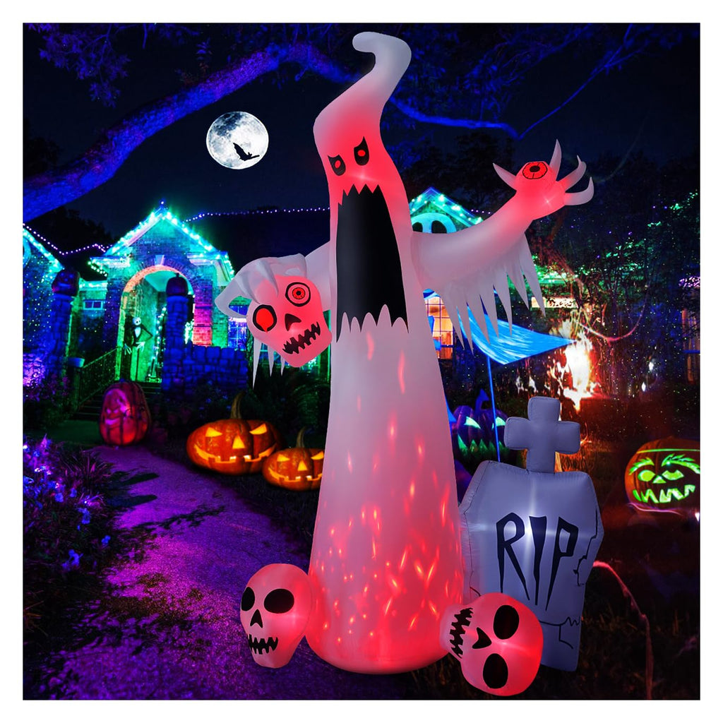 12 FT Halloween Inflatables Ghost with 3 Skulls C9318