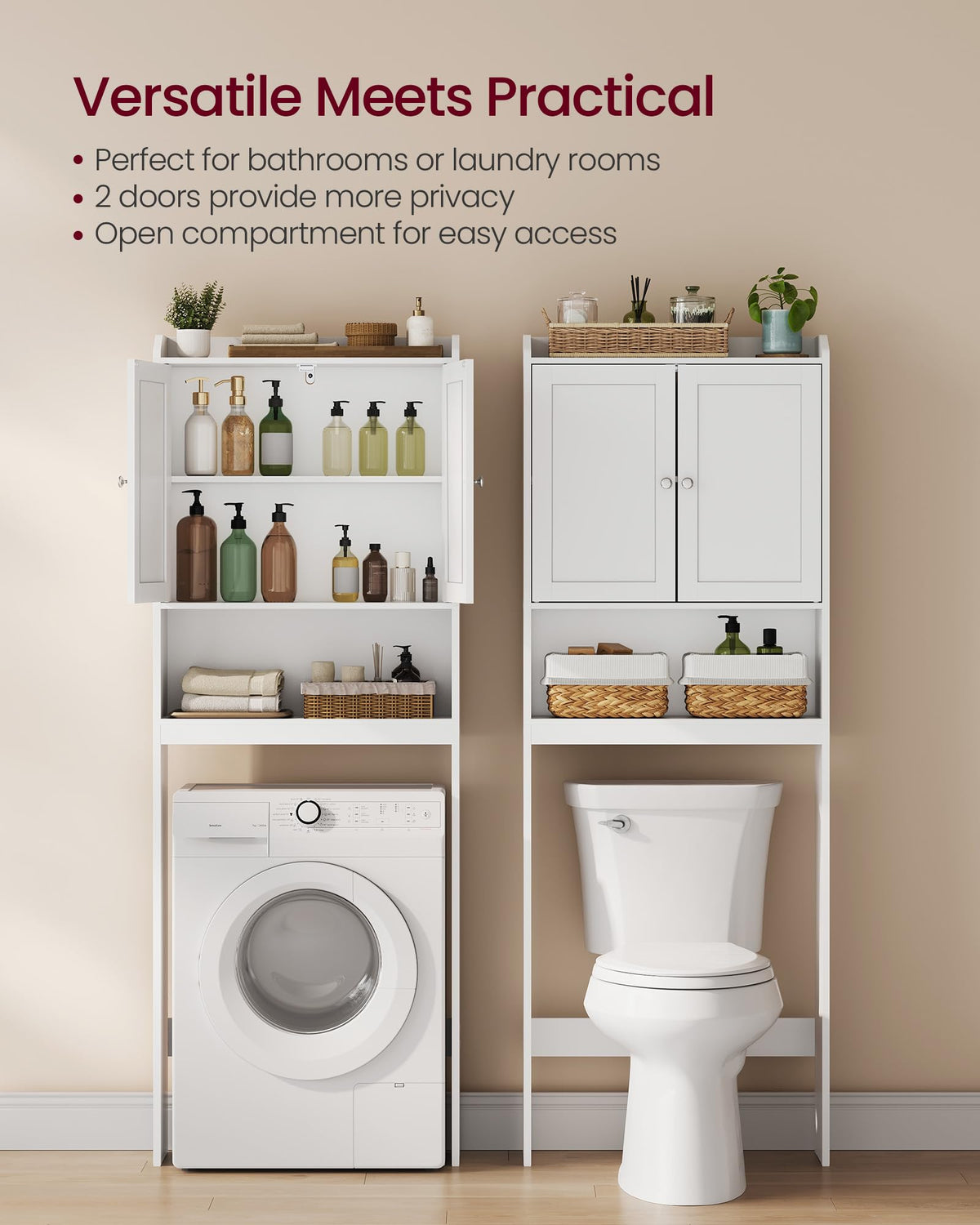 Over the Toilet Storage Cabinet with Doors and Adjustable Shelves W964
