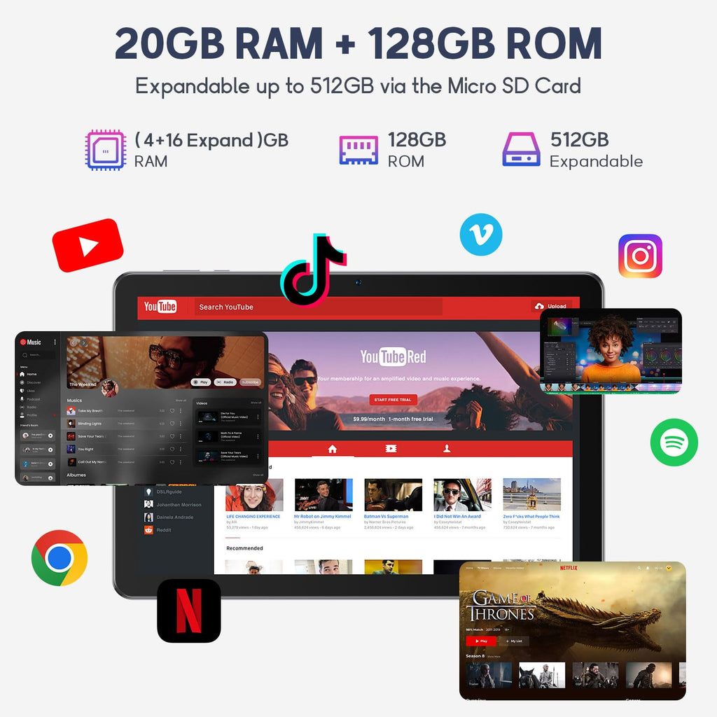 10 Inch Android Tablet with Keyboard 128GB M7395