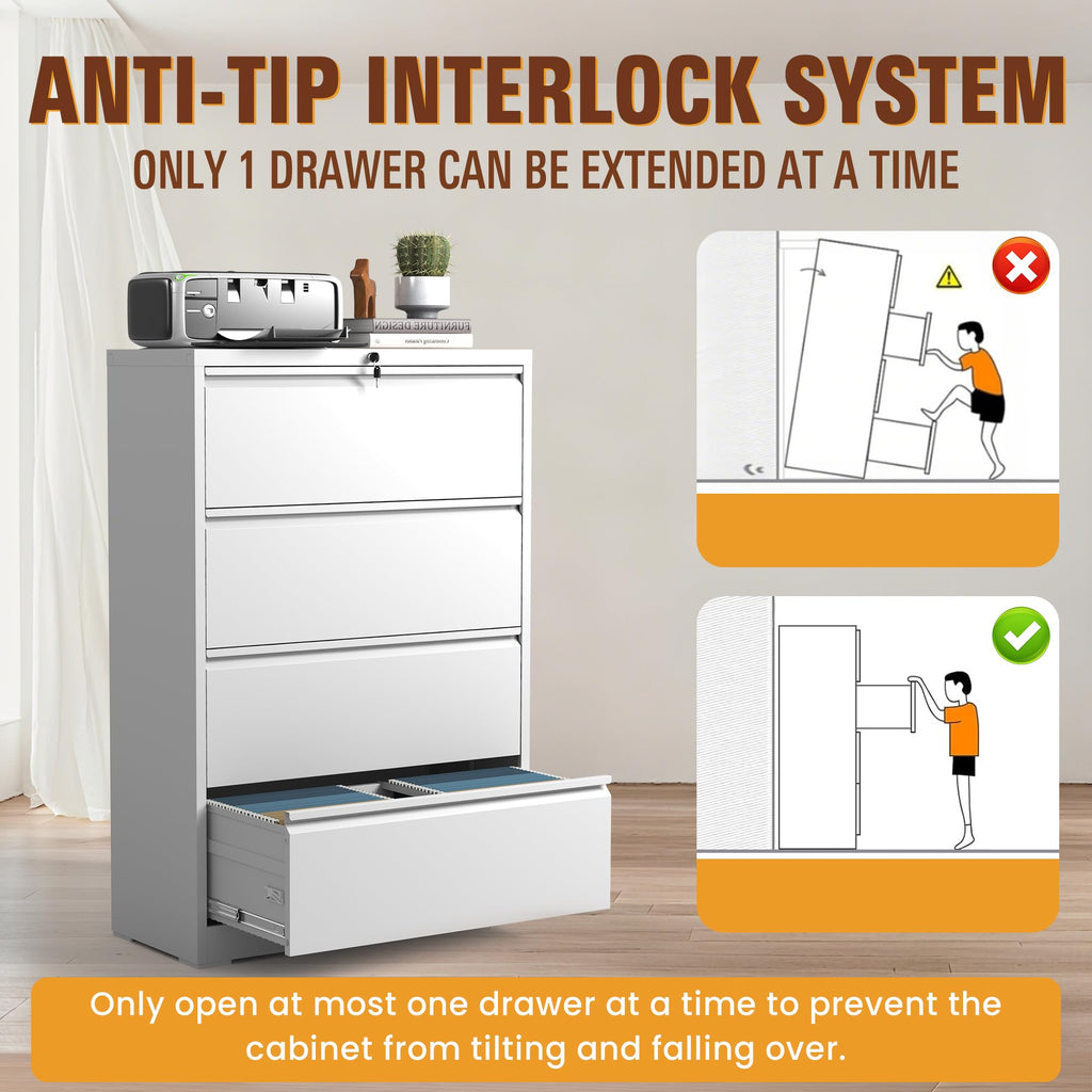 Black 4-Drawer Locking Lateral File Cabinet D545261