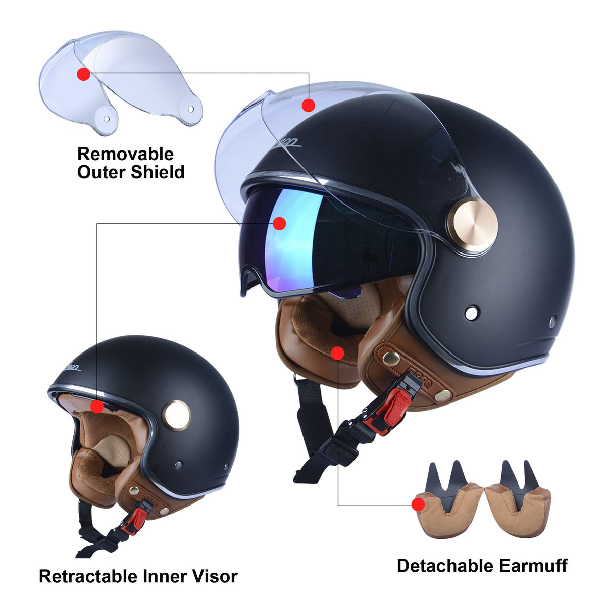 3/4 Face Motorcycle Helmet with Dual Visors C24409