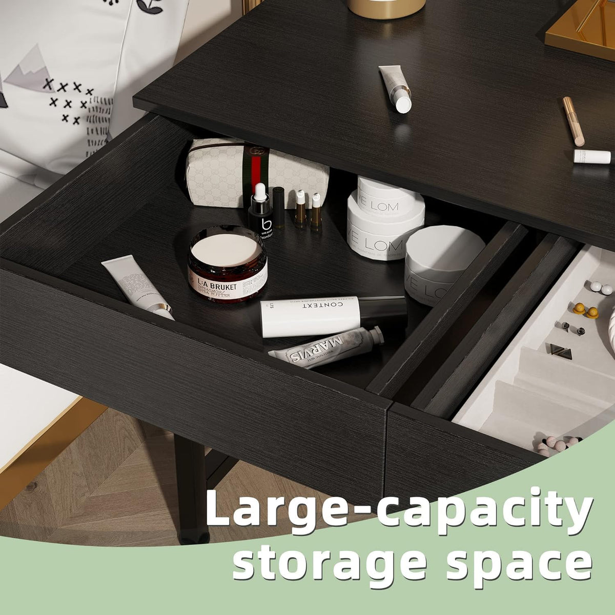 Black Wooden Computer Desk with Drawers B89264