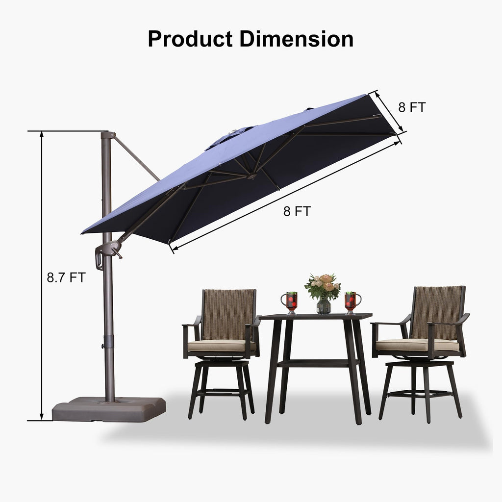 Navy Blue 8' X 8' Cantilever Umbrella with Base N8553