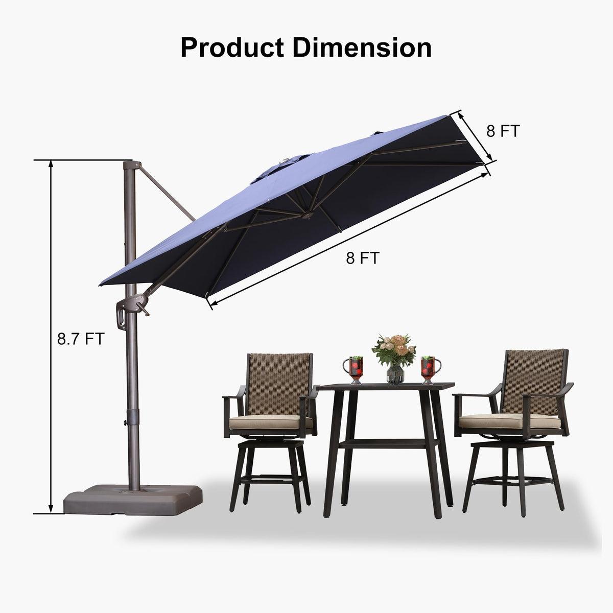 Navy Blue 8' X 8' Cantilever Umbrella with Base N8553