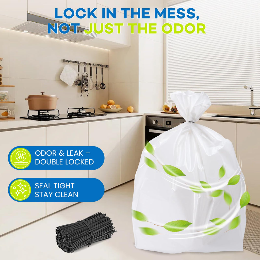 80-pack 2.6 mils White Trash Compactor Bags with Twist Ties D3226