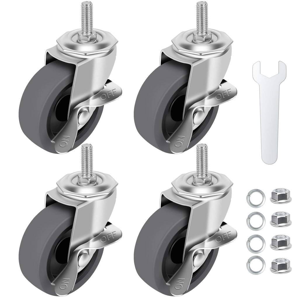 3" Locking Swivel Threaded Stem Casters Set of 4 L641208
