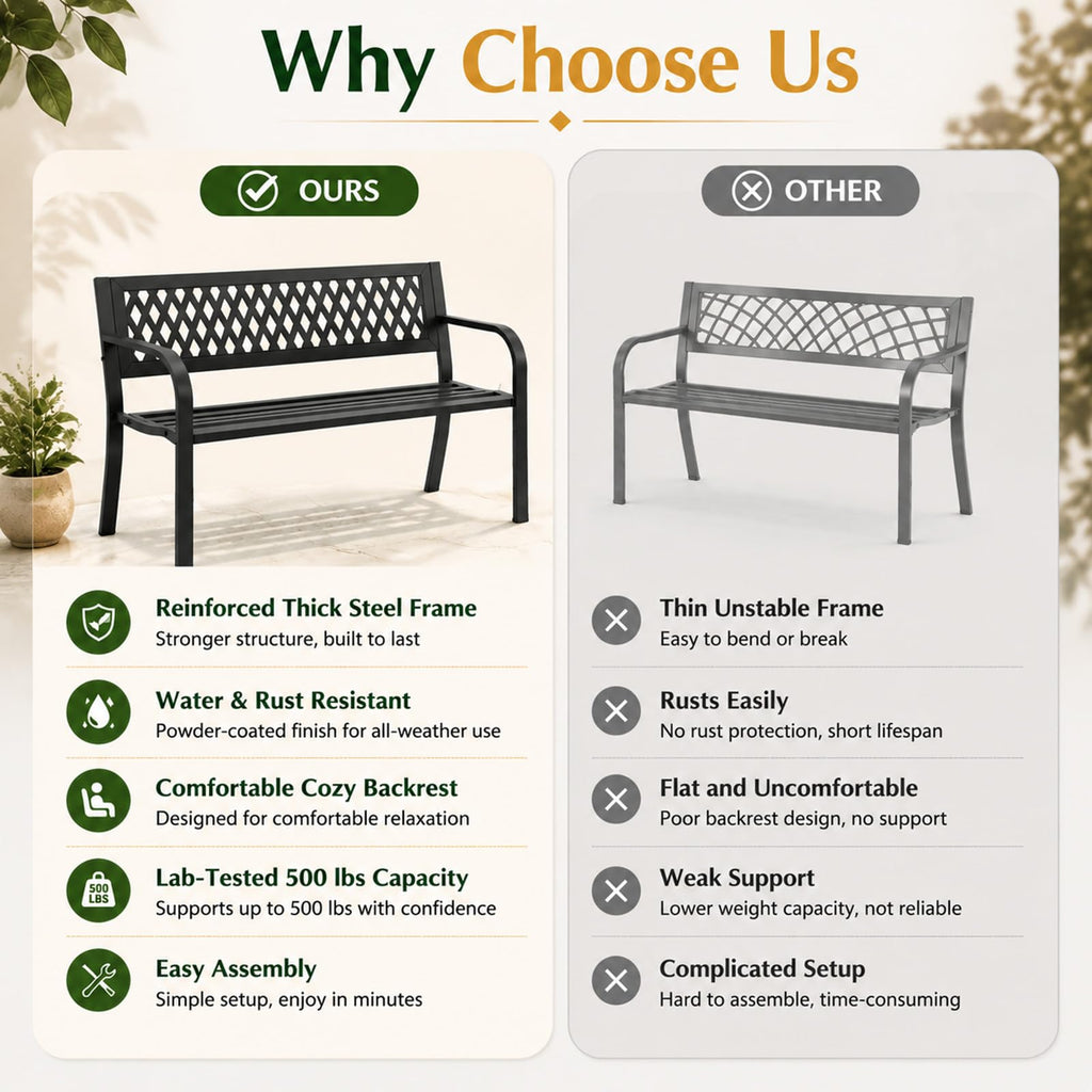 47" Black Outdoor Bench with Backrest X697