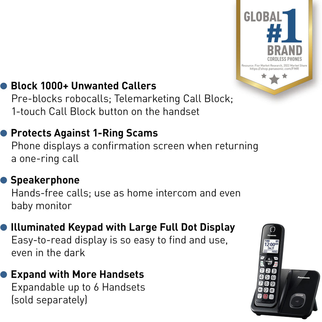 Cordless Phone with Call Block, Bilingual Caller ID, Large Display, 1 Handset L518