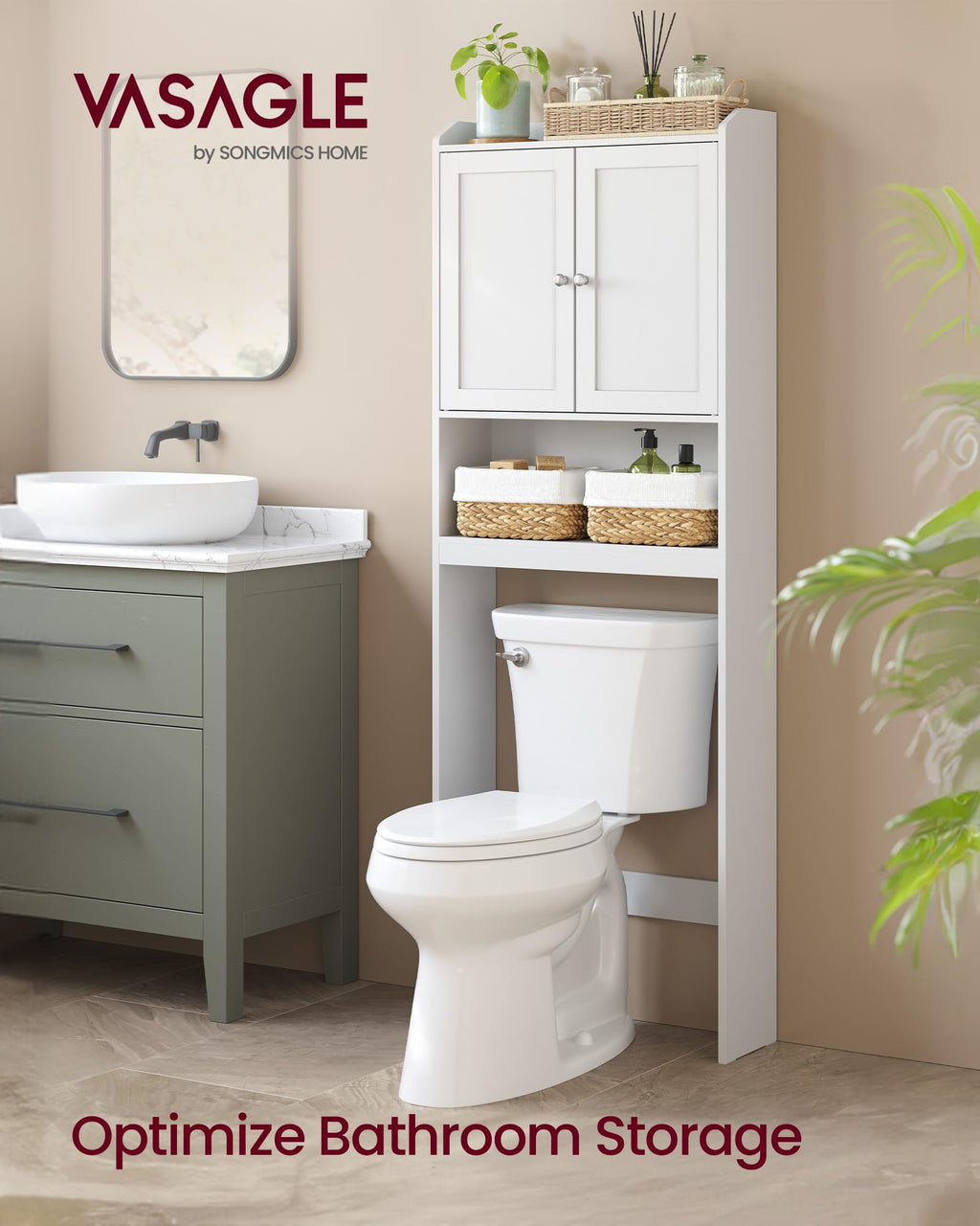 Over the Toilet Storage Cabinet with Doors and Adjustable Shelves W964