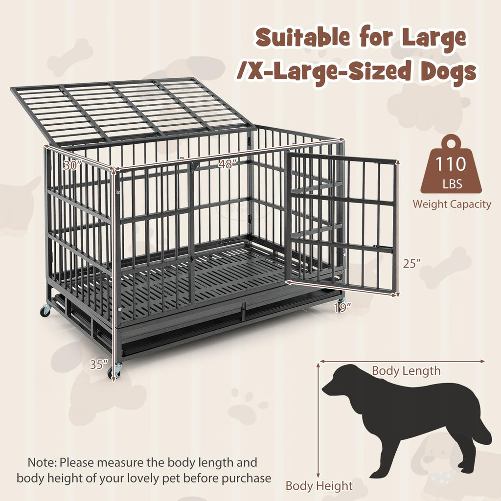 48 Inch Foldable Metal Dog Crate with 2 Lockable Doors W807331