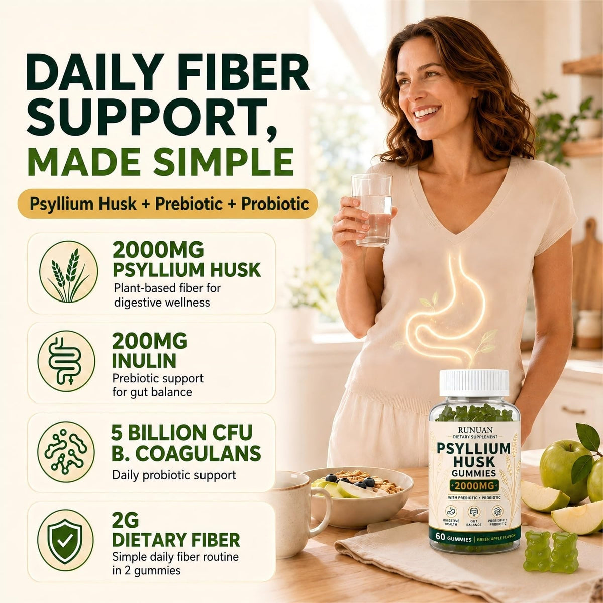 Sugar Free Psyllium Husk Gummies 2000mg 60 Count X9525
