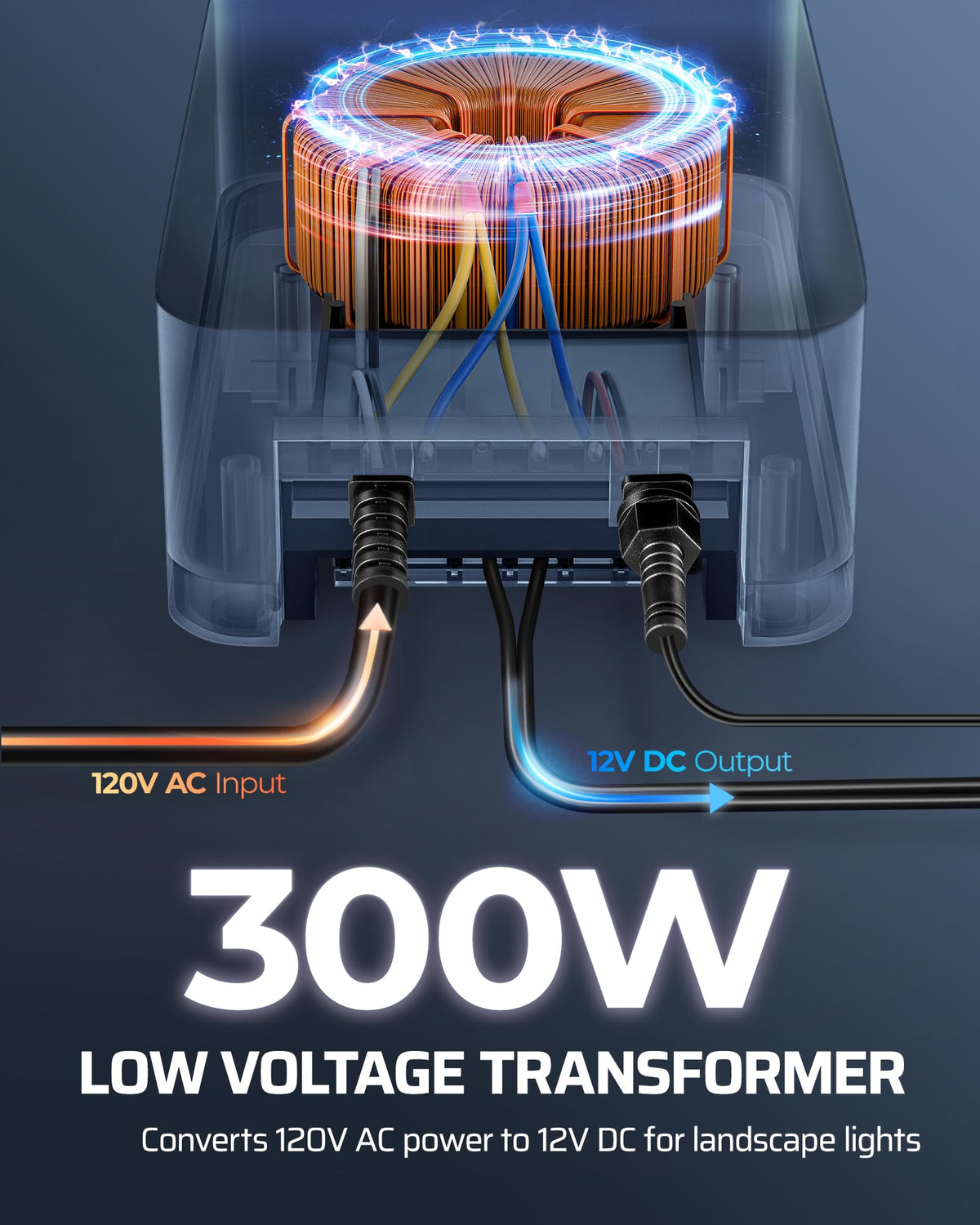 300W Low Voltage Transformer with Remote Photocell Sensor & Timer H804