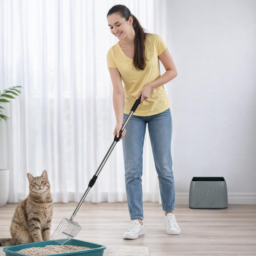 Long Handle Stainless Steel Cat Litter Scoop with Holder V15544