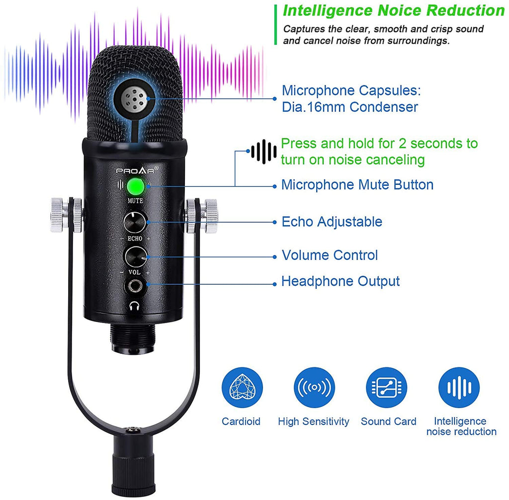 USB Condenser Microphone Kit with Boom Arm R124