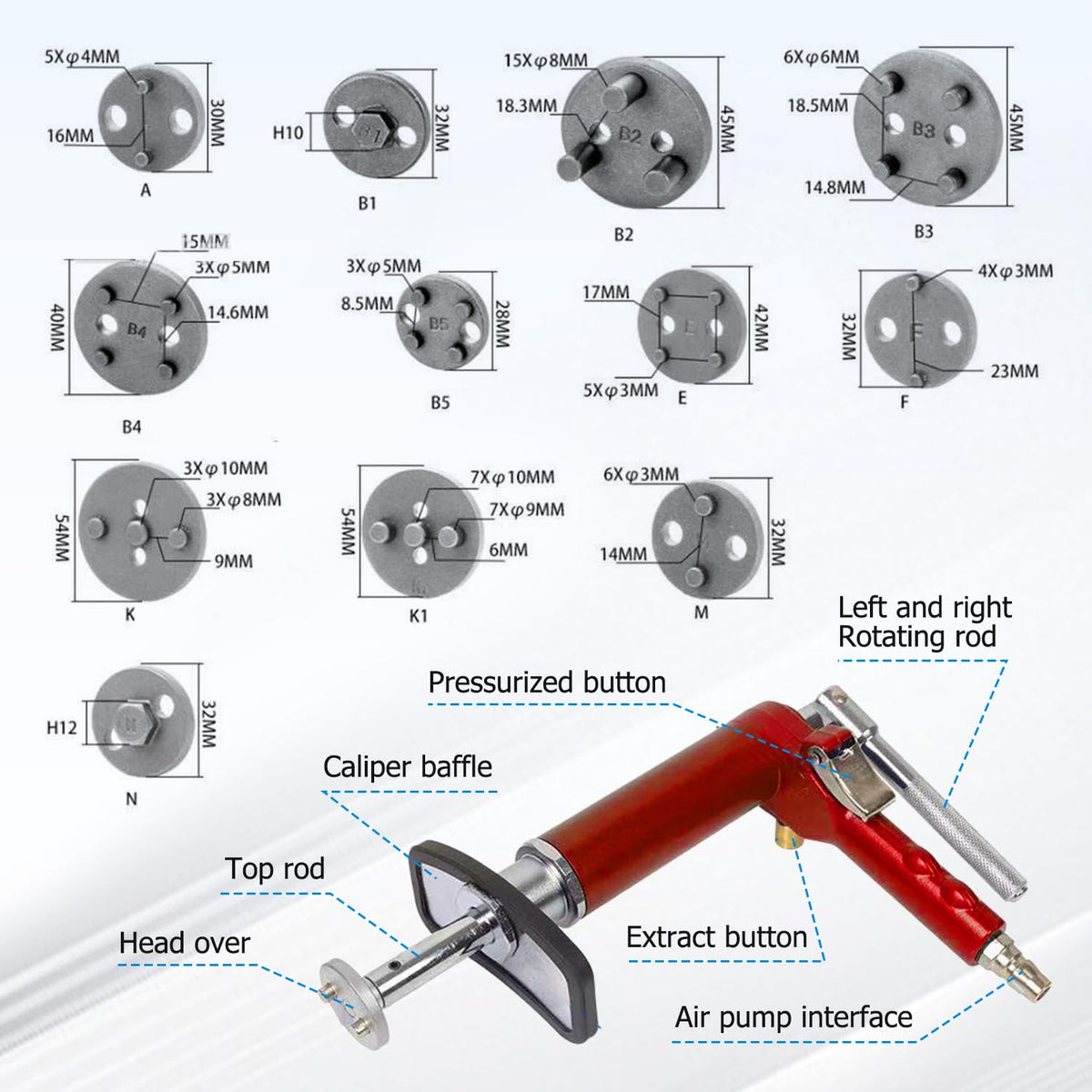 28-Piece Heavy Duty Pneumatic Brake Caliper Compression Tool Set with 23 Adapters A206