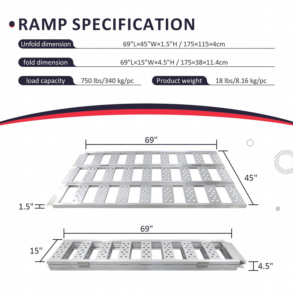 Full Width Aluminum Tri-Fold Loading Ramps with Treads J26669