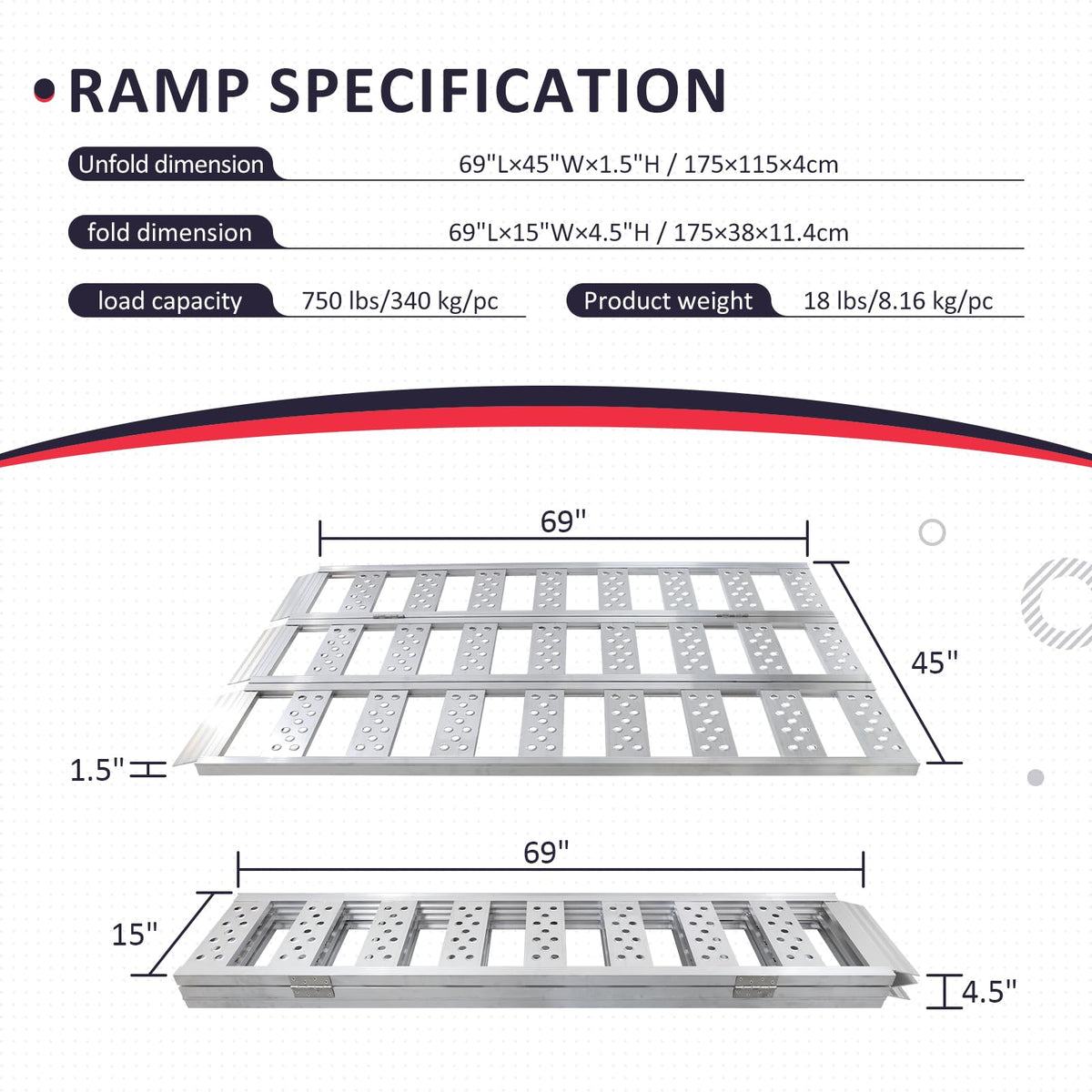 Full Width Aluminum Tri-Fold Loading Ramps with Treads J26669