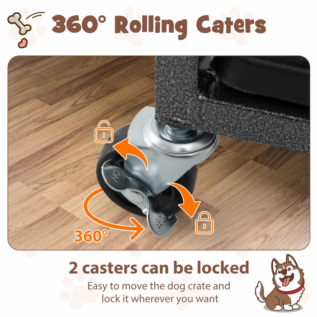 48 Inch Foldable Metal Dog Crate with 2 Lockable Doors W807331