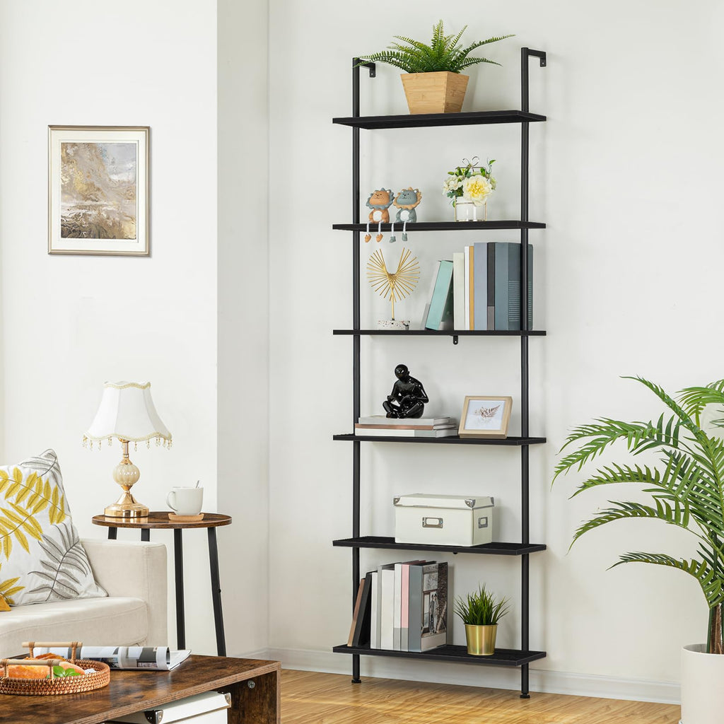 6-Tier Wall Mounted Wooden Ladder Shelf Y955