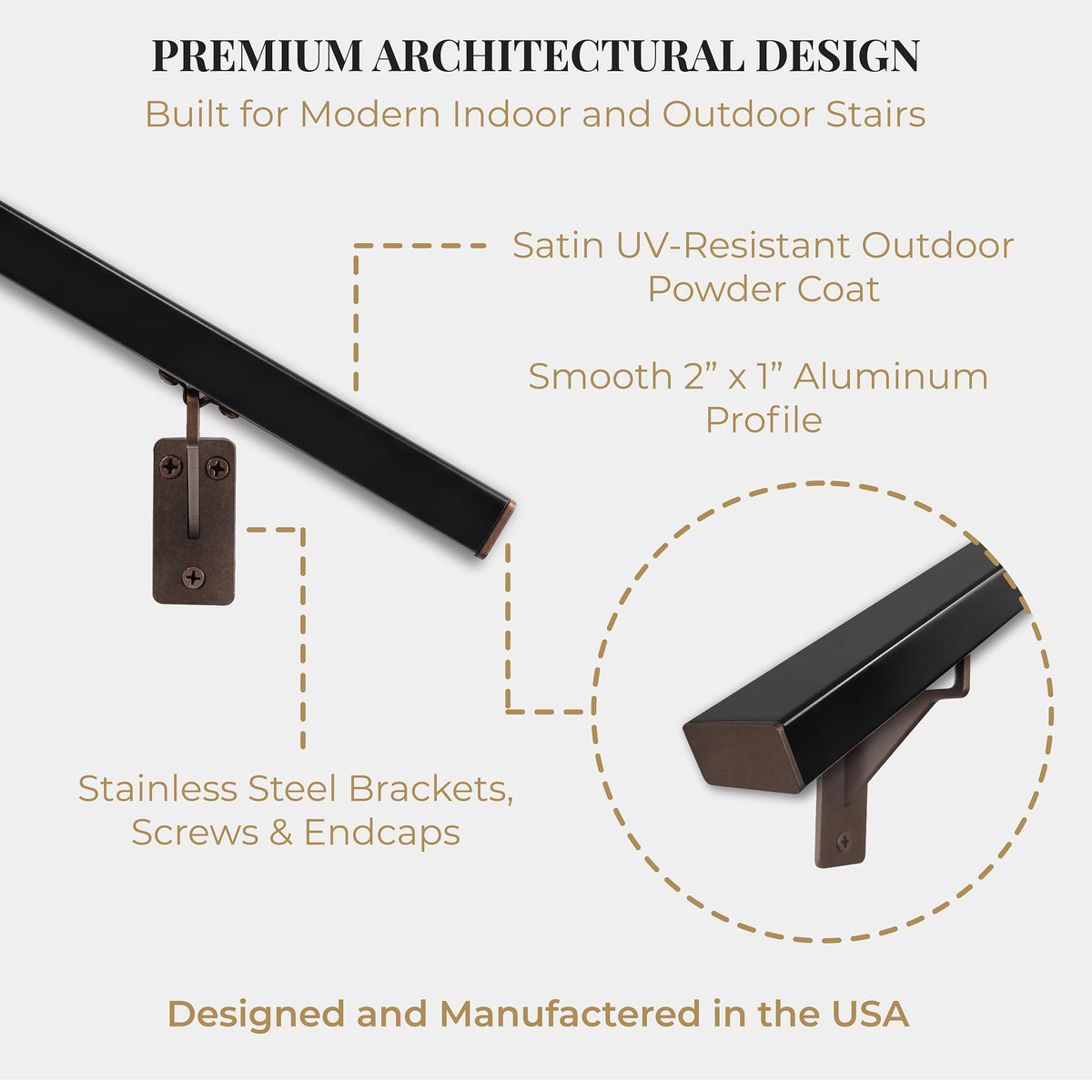 Aluminum Stair Handrail with Stainless Steel Brackets, 6 Feet Z954845