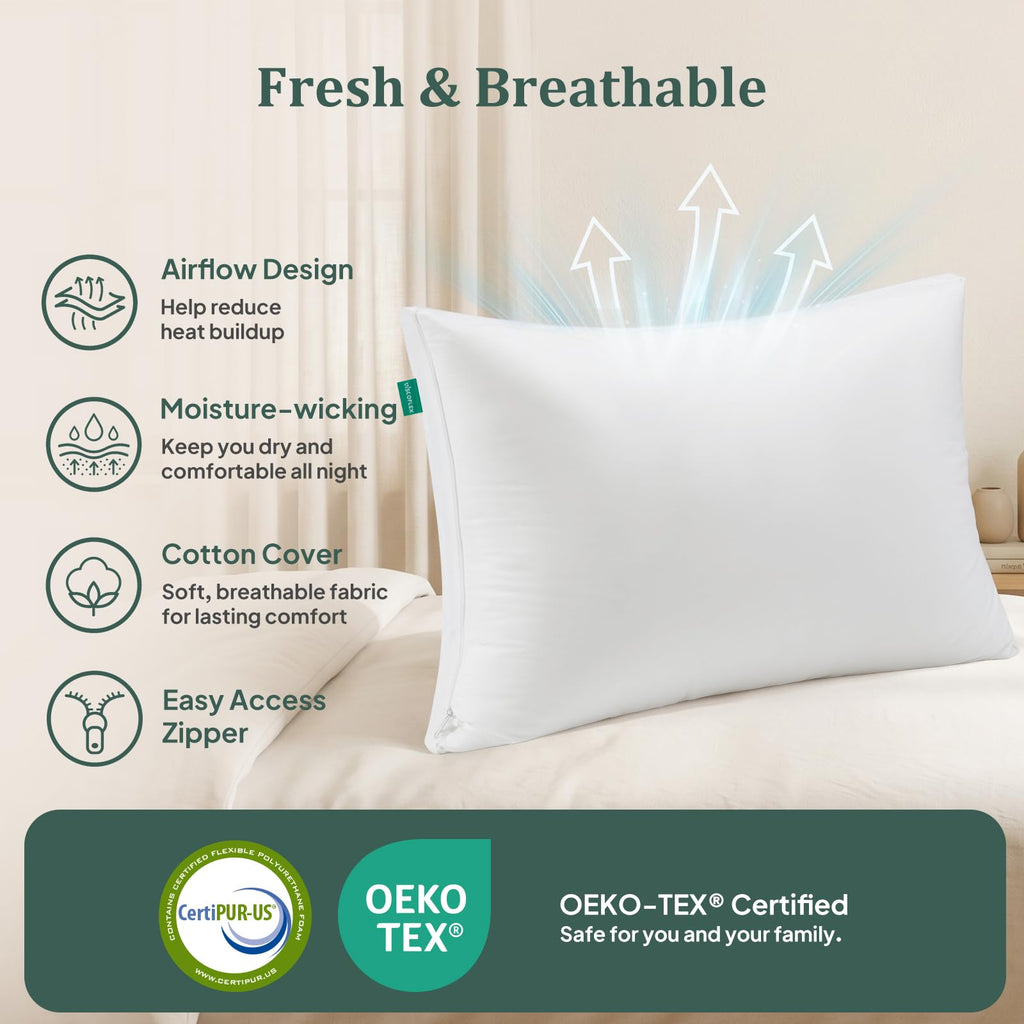 King Size Set of 2 Adjustable Memory Foam Bed Pillows R530412