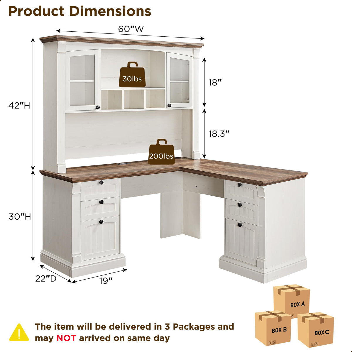 60" L Shaped Executive Desk with Hutch E596