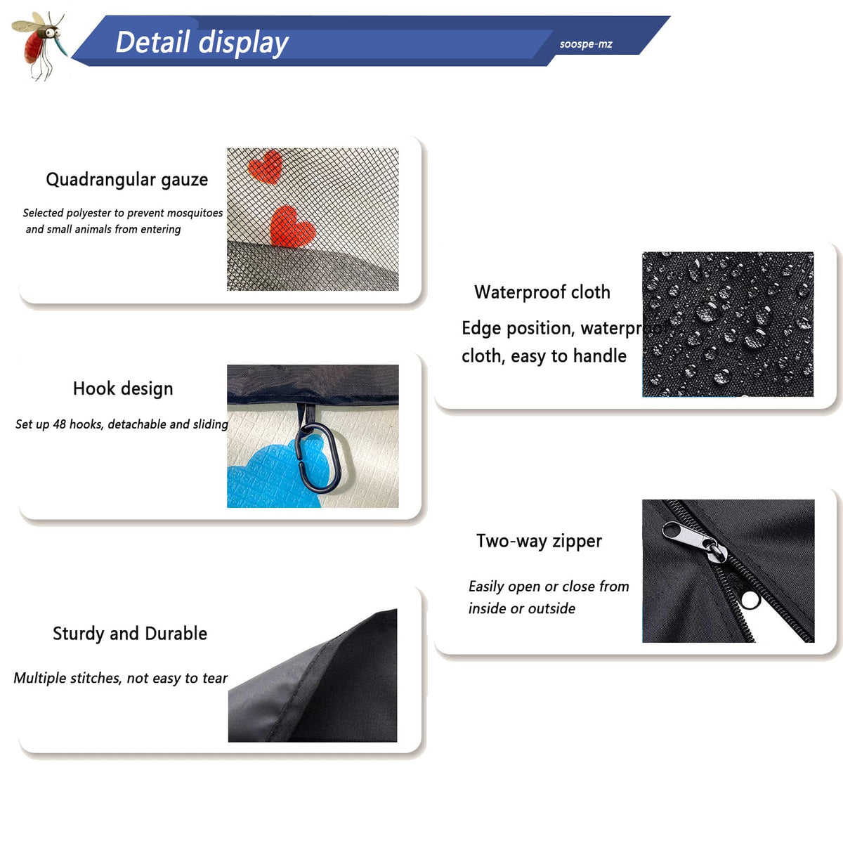 10x12 Gazebo Replacement Mosquito Netting 4-Panel Sidewall Screen with Zipper Black G29519