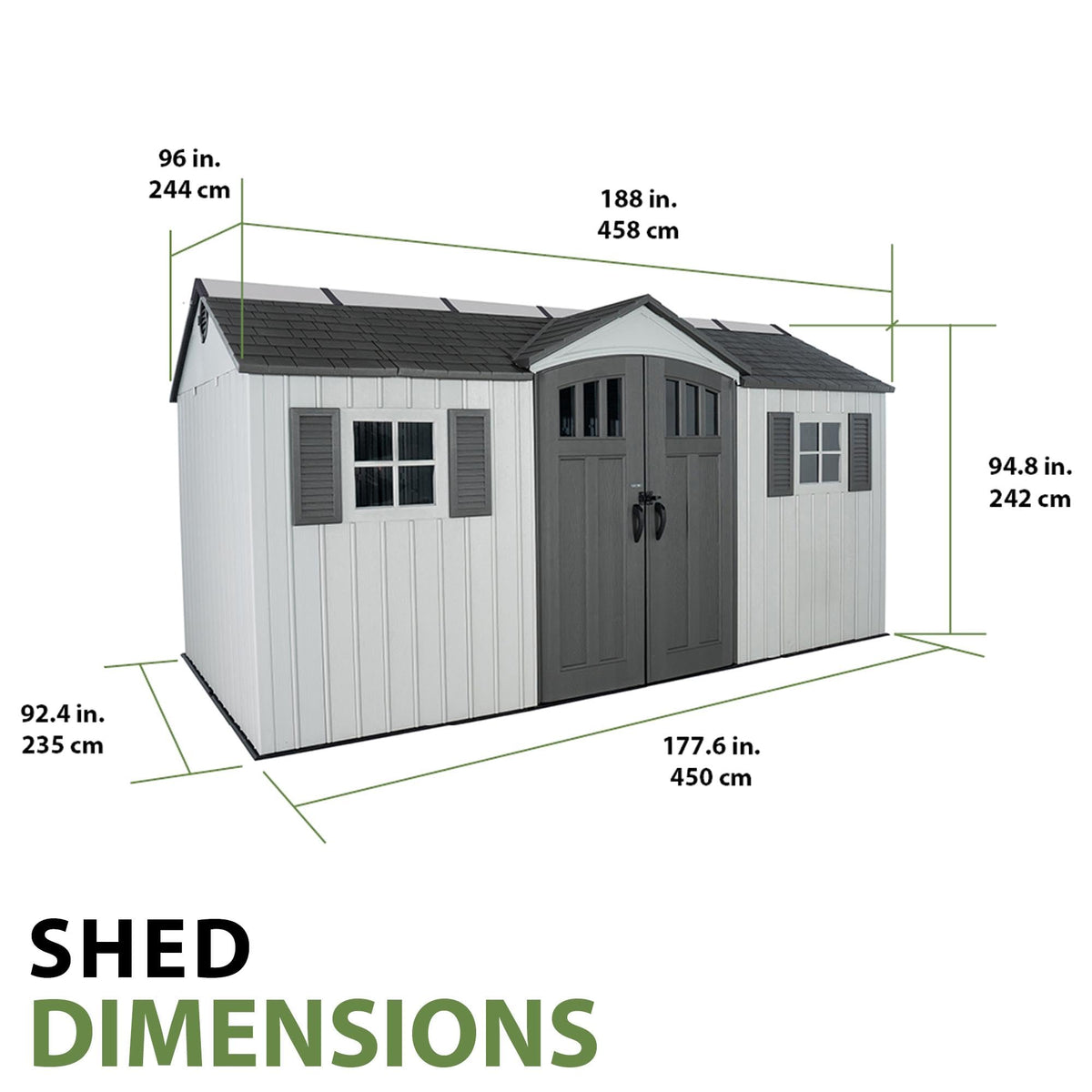 15x8 Ft Gray Resin Outdoor Storage Shed with Lockable Doors B455021