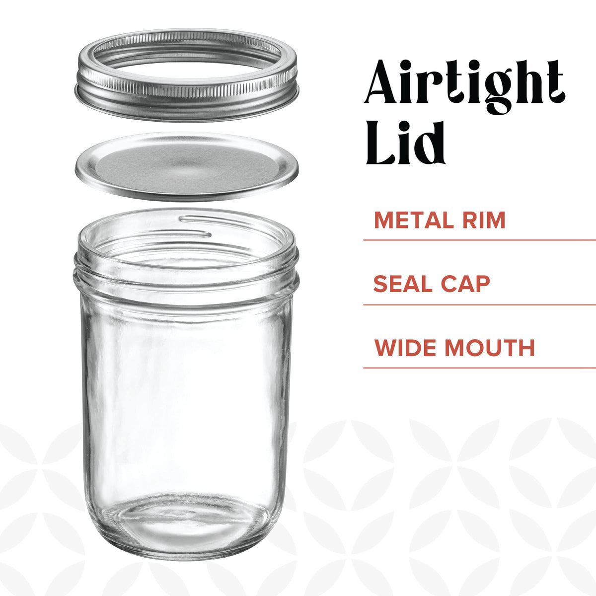 16 oz Wide-Mouth Glass Mason Jars with Airtight Lids, 6 Pack Y7093