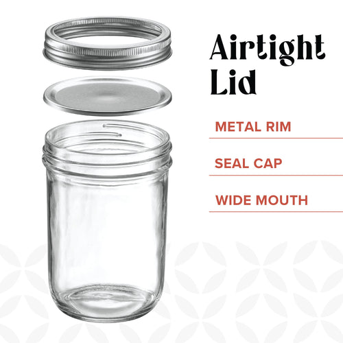 16 oz Wide-Mouth Glass Mason Jars with Airtight Lids, 6 Pack Y7093