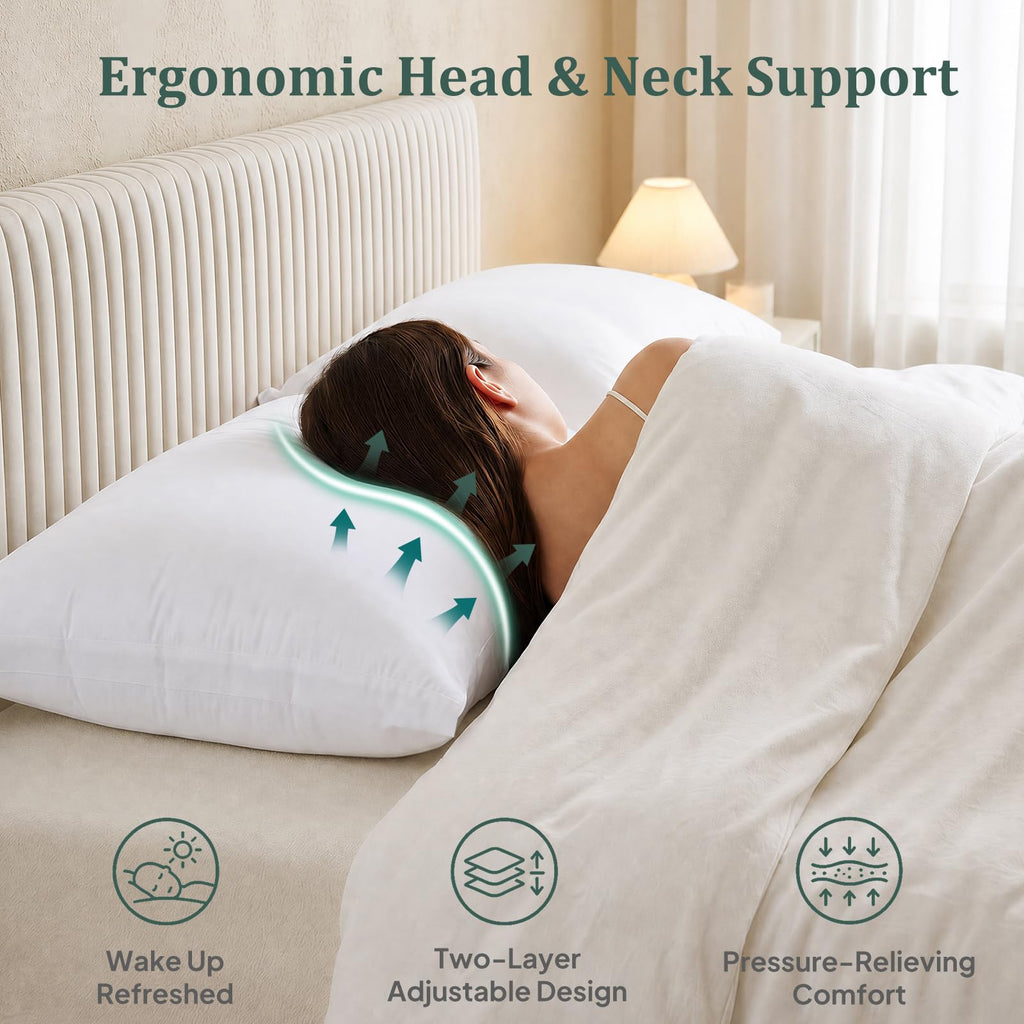 King Size Set of 2 Adjustable Memory Foam Bed Pillows R530412
