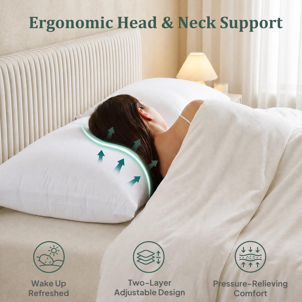 King Size Set of 2 Adjustable Memory Foam Bed Pillows R530412