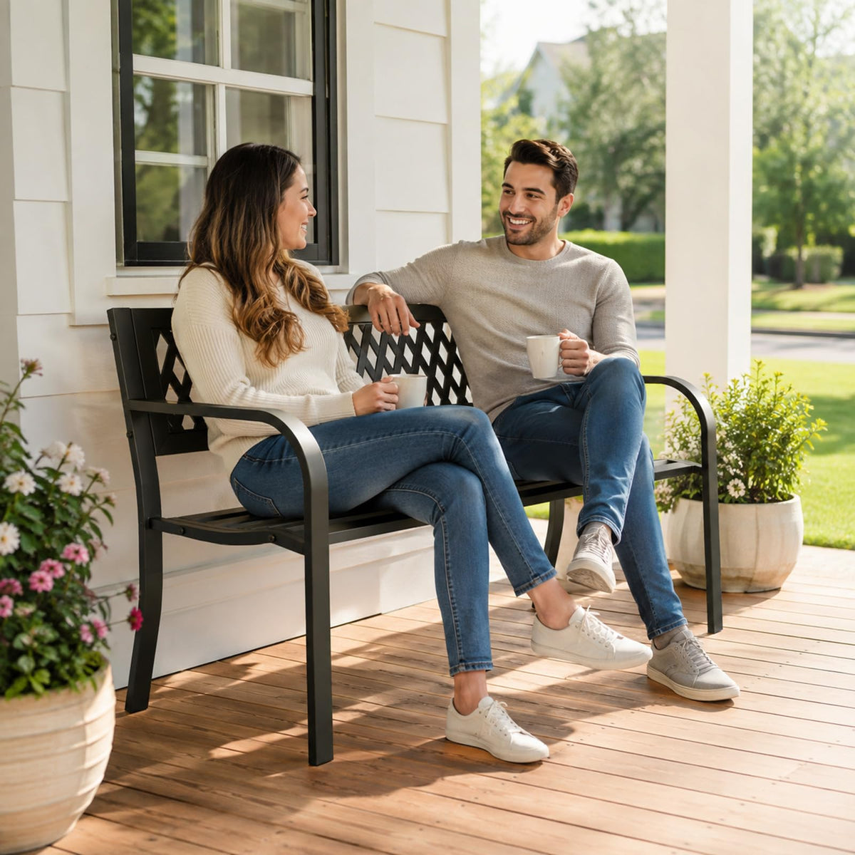 47" Black Outdoor Bench with Backrest X697