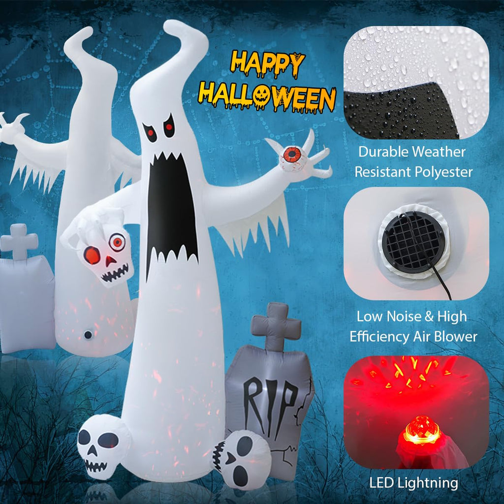 12 FT Halloween Inflatables Ghost with 3 Skulls C9318