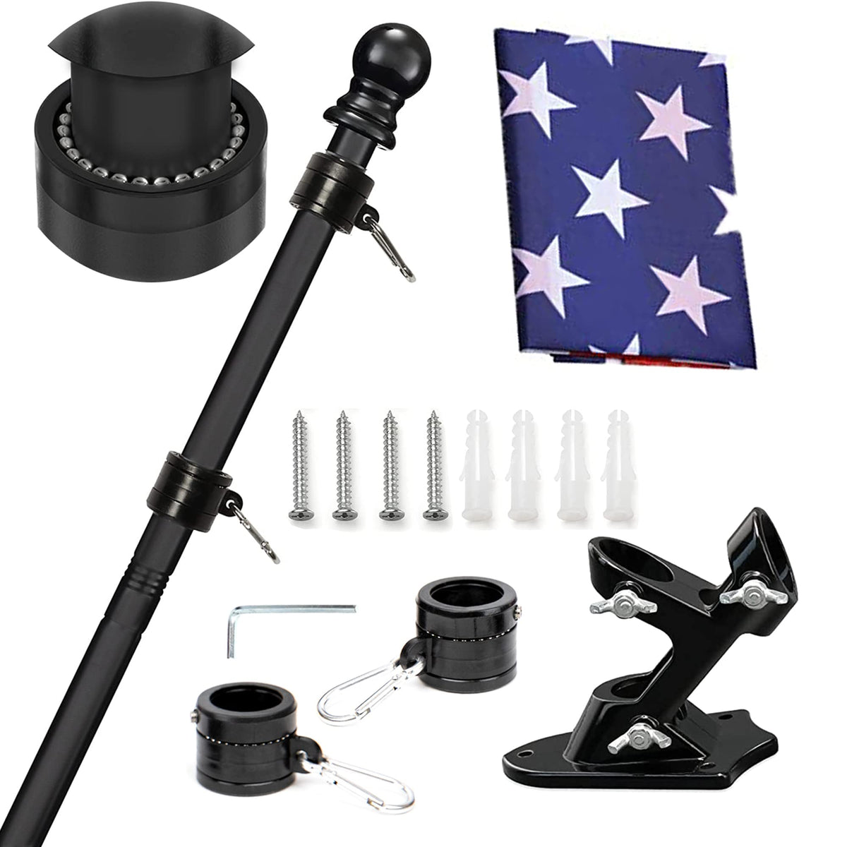 5FT Tangle Free Spinning Metal Flag Pole Kit with 3x5 Flag E578820