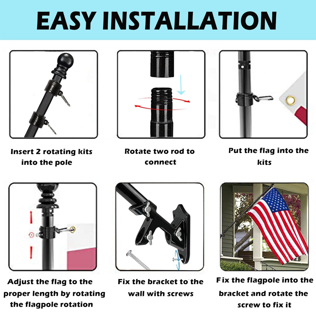 5FT Tangle Free Spinning Metal Flag Pole Kit with 3x5 Flag E578820