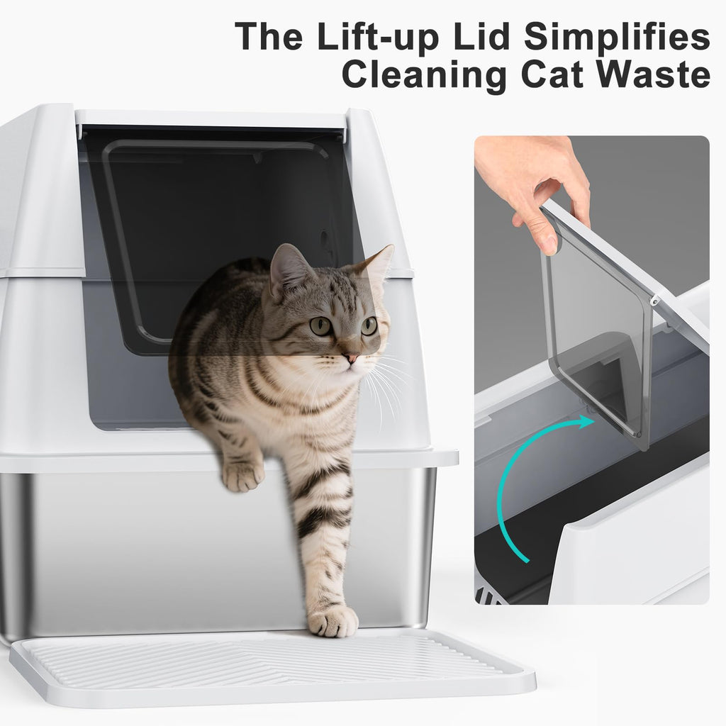 XL Stainless Steel Litter Box with Lid E364