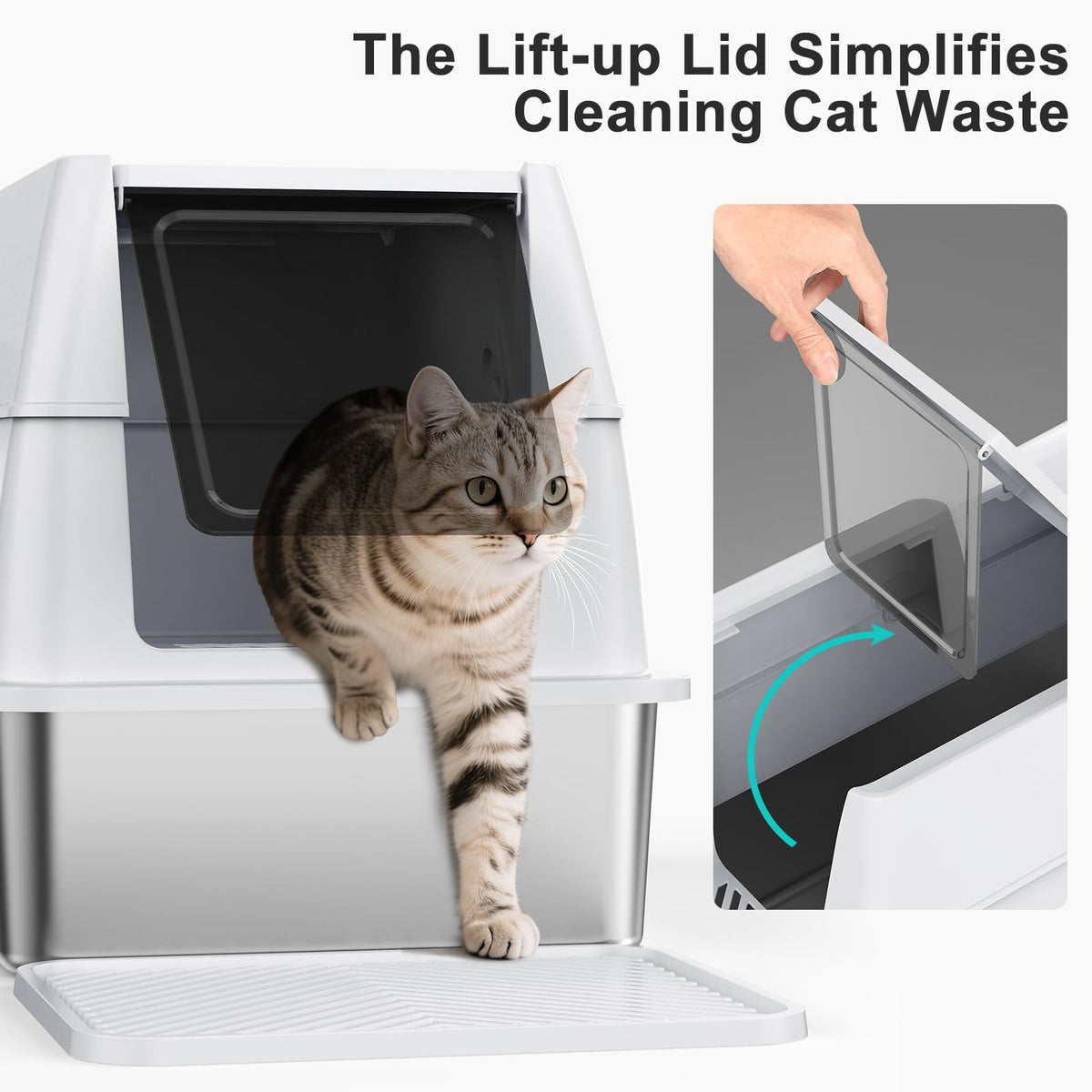 XL Stainless Steel Litter Box with Lid E364