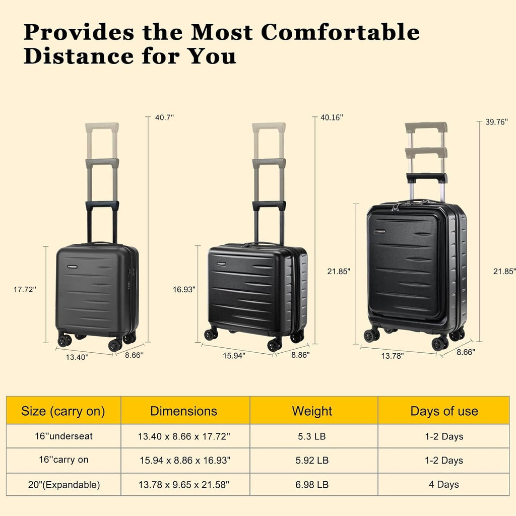 Expandable 16 Inch Underseat Carry On Luggage B7791